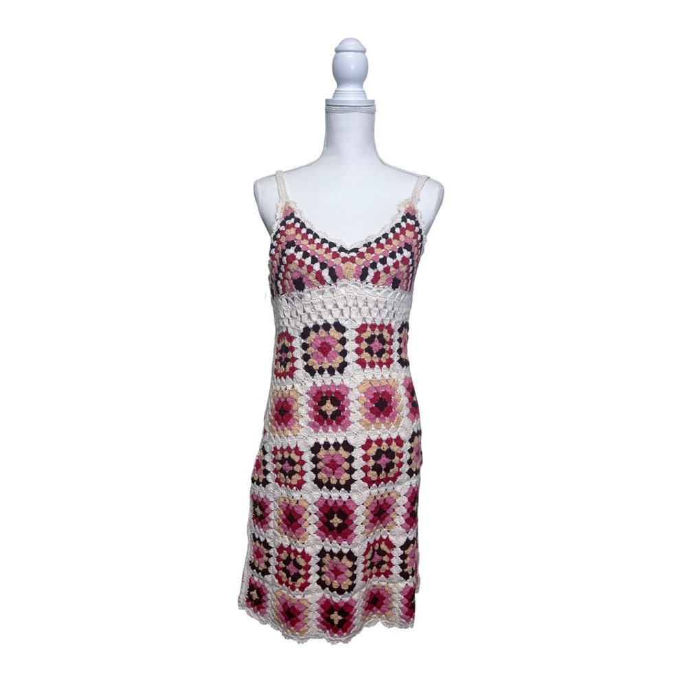 Lucky Brand Women's Multicolor Crochet Square Sleeveless Mini Dress Size Small